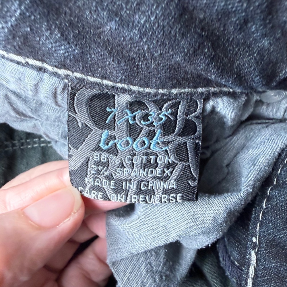 Y2K Western Low Rise Dark Wash Bootcut Jeans Women 7x33 Thick Stitch Embroidered - Picture 4 of 12